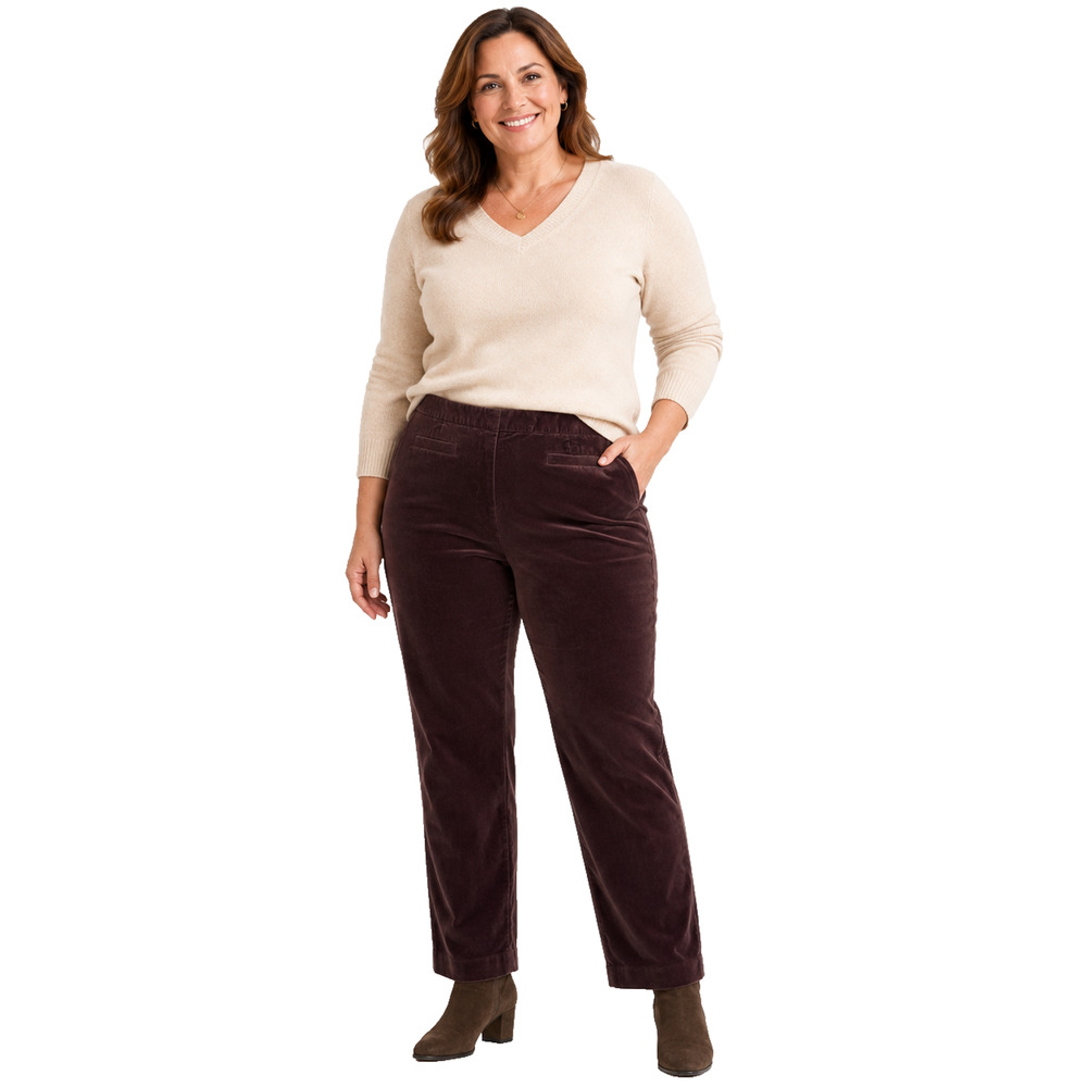 Talbots Stretch Dark Brown Velvet Flat Front High Rise Pants Cotton Blend sz 14